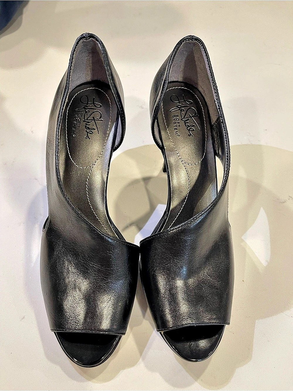 Life Stride Black Open-Toe Heels